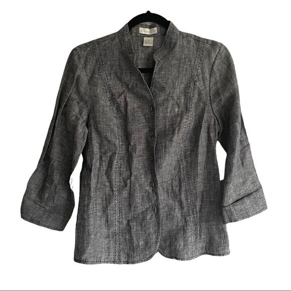 TWEEDS Blue Button Front Linen Shirt Blouse Top S - Picture 1 of 9